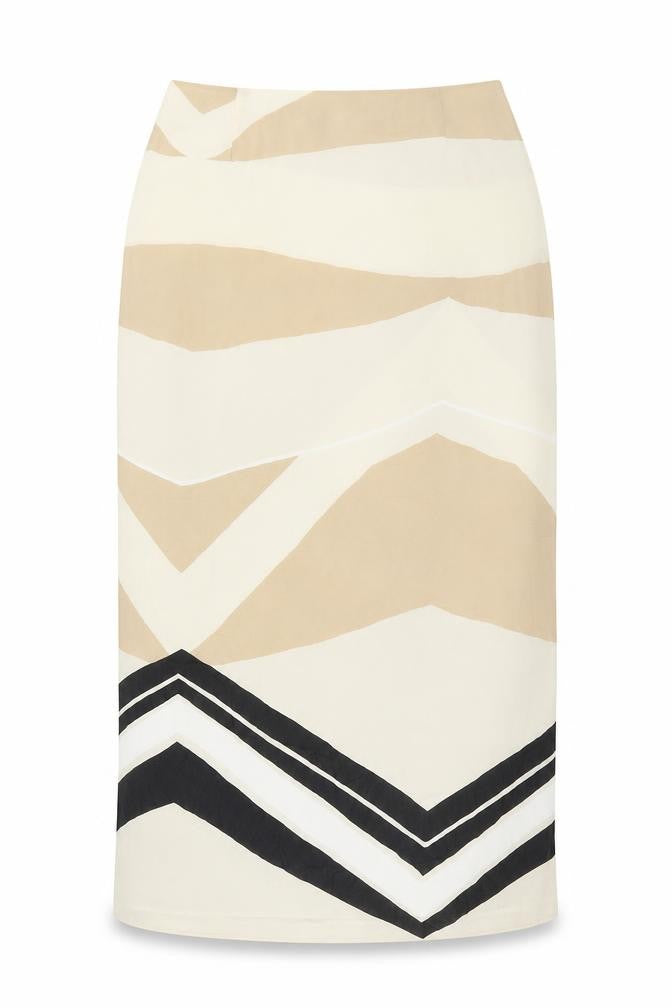Artigiano Women's Beige Geometric Midi Skirt Size 14