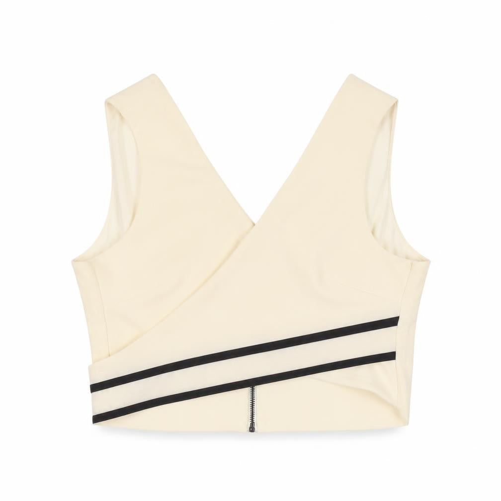 Front view of Zara Basic Women's Ivory Cropped Tank, size S, V-Neck