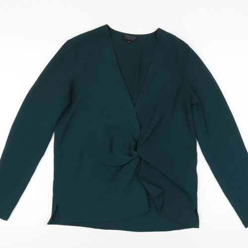 Topshop Women's Green Wrap Blouse UK 8 Long Sleeve