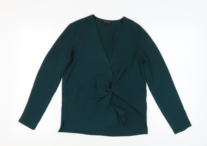 Topshop Women's Green Wrap Blouse UK 8 Long Sleeve