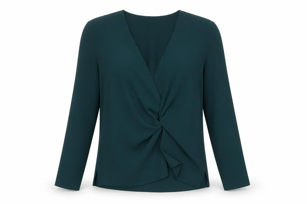 Front view of Topshop Women's Green Wrap Blouse UK 8 Long Sleeve