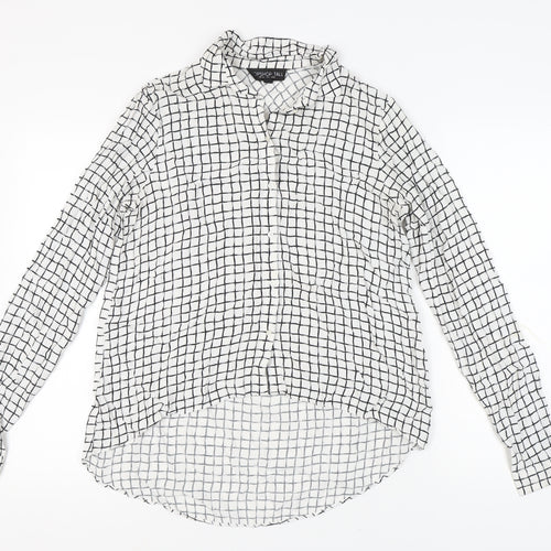 Topshop Tall Women's White Check Button-Up Shirt Size 10