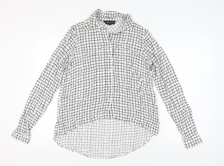 Topshop Tall Women's White Check Button-Up Shirt Size 10