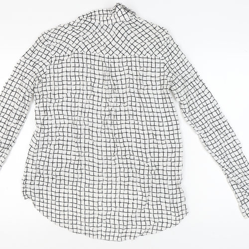 Topshop Tall Women's White Check Button-Up Shirt Size 10