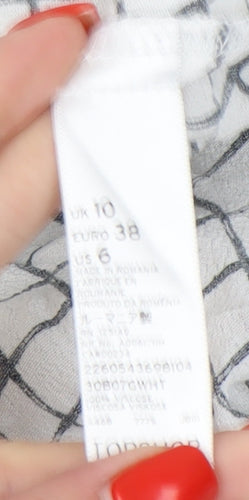 Topshop Tall Women's White Check Button-Up Shirt Size 10