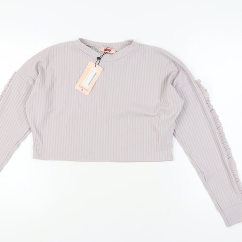 MISSPAP Women's Grey Cropped Long Sleeve Top