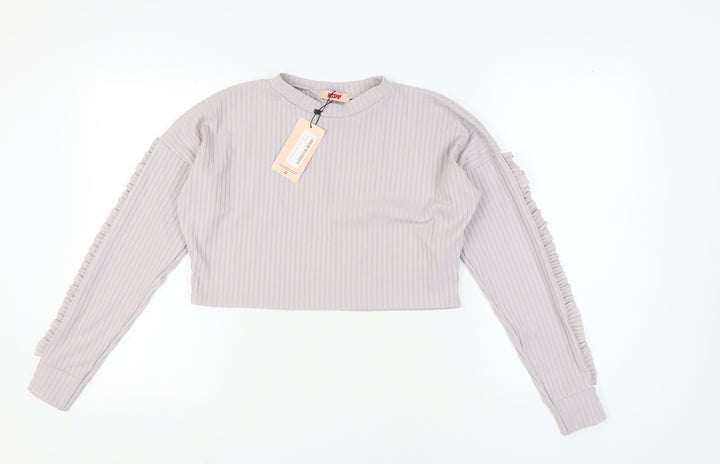MISSPAP Women's Grey Cropped Long Sleeve Top