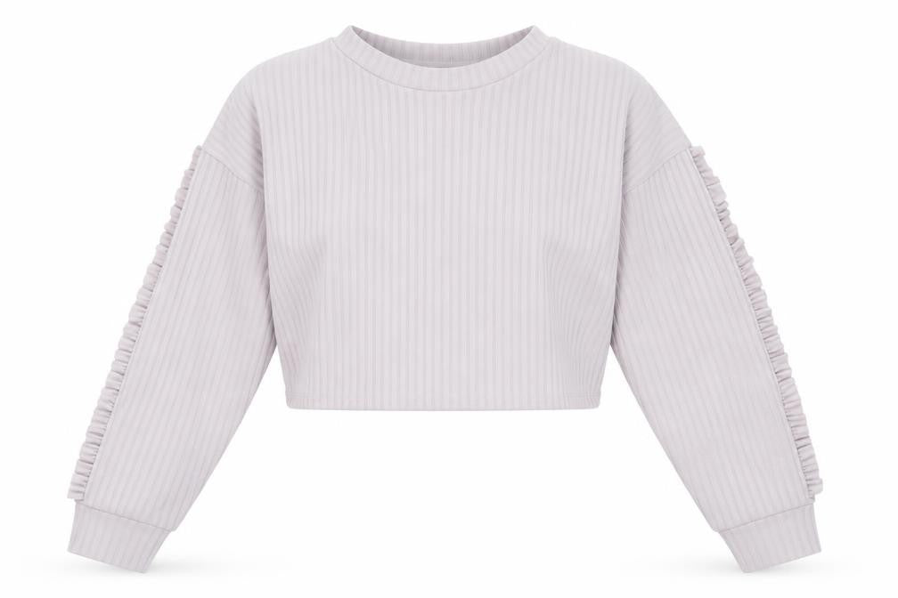 Front view of MISSPAP Women's Grey Cropped Long Sleeve Top