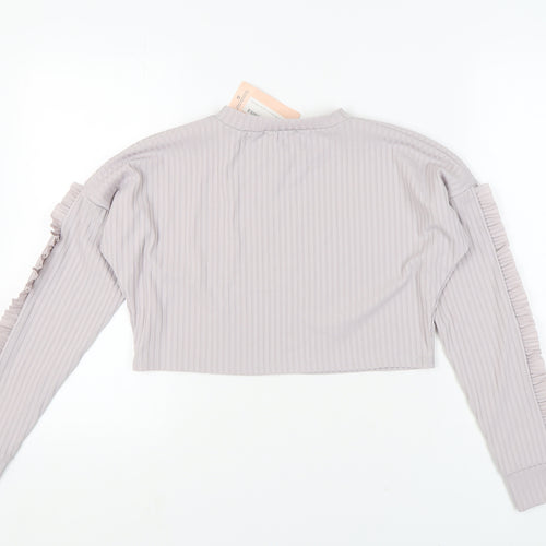 MISSPAP Women's Grey Cropped Long Sleeve Top