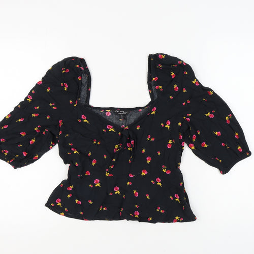 Miss Selfridge Floral Black Cropped Blouse UK 12 Women