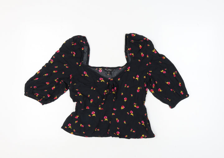 Miss Selfridge Floral Black Cropped Blouse UK 12 Women