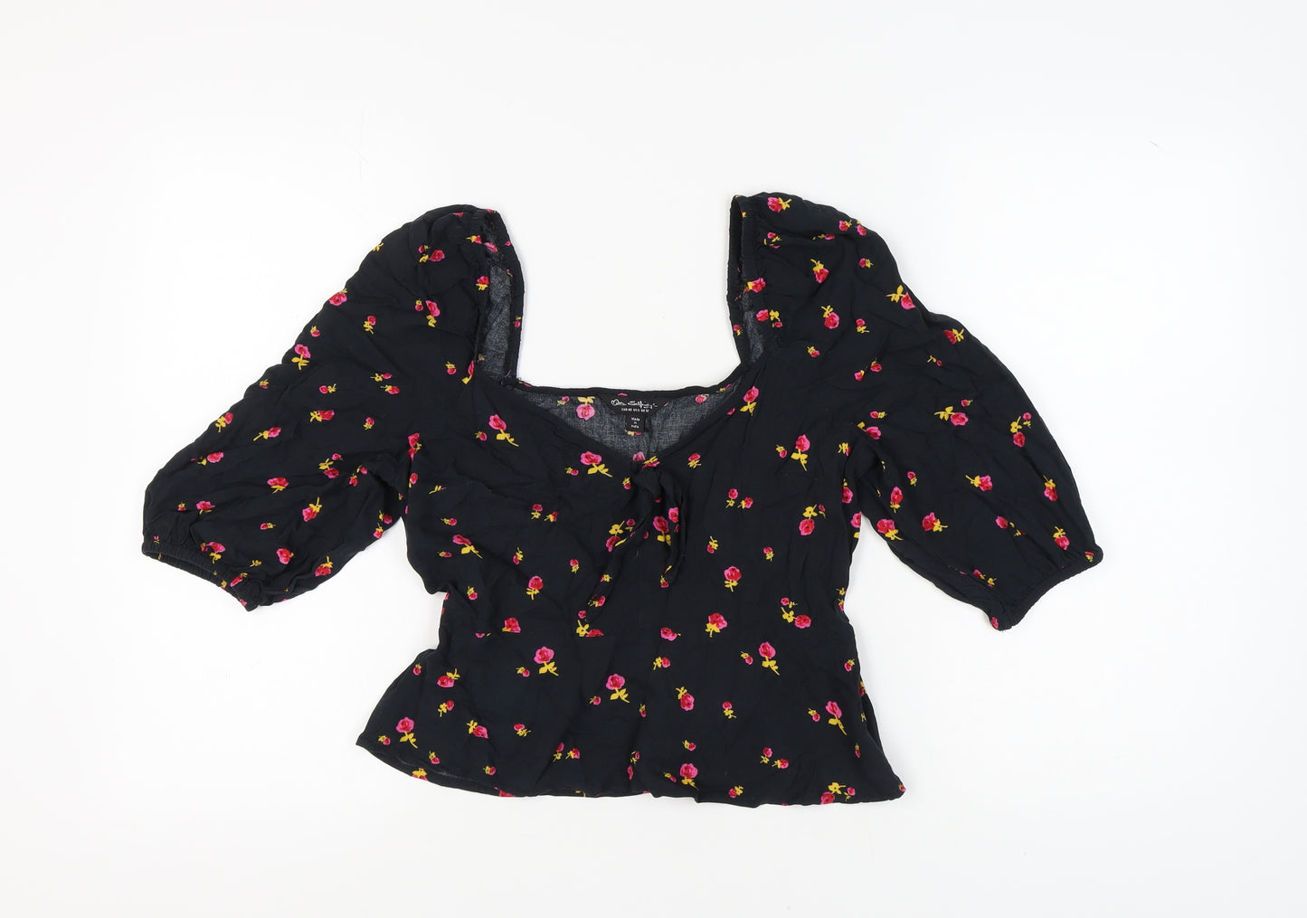 Miss Selfridge Floral Black Cropped Blouse UK 12 Women
