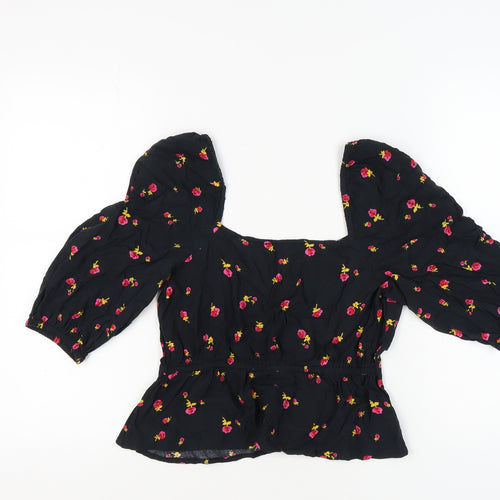 Miss Selfridge Floral Black Cropped Blouse UK 12 Women