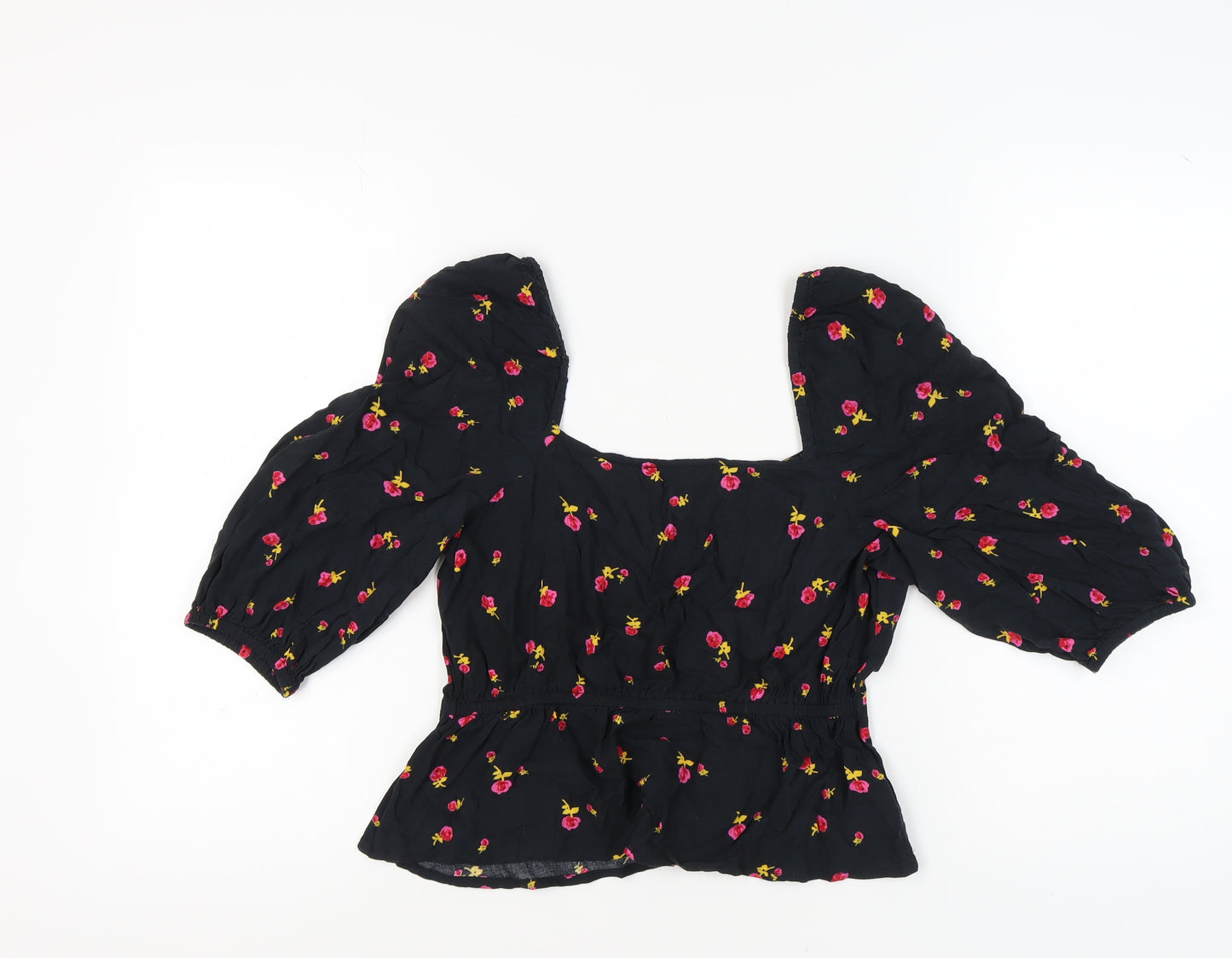 Miss Selfridge Floral Black Cropped Blouse UK 12 Women