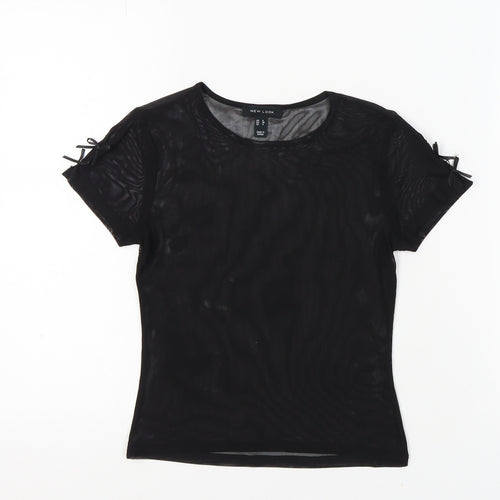 New Look Women's Black Bow Accent T-Shirt - Size 8