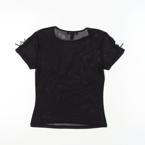 New Look Women's Black Bow Accent T-Shirt - Size 8