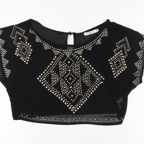 New Look Women's Black Cropped Studded Blouse, Size 10