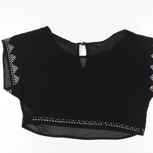 New Look Women's Black Cropped Studded Blouse, Size 10