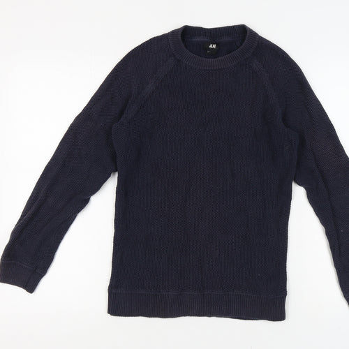 H&M Men's Black Pullover Jumper, Size S, Chunky Knit