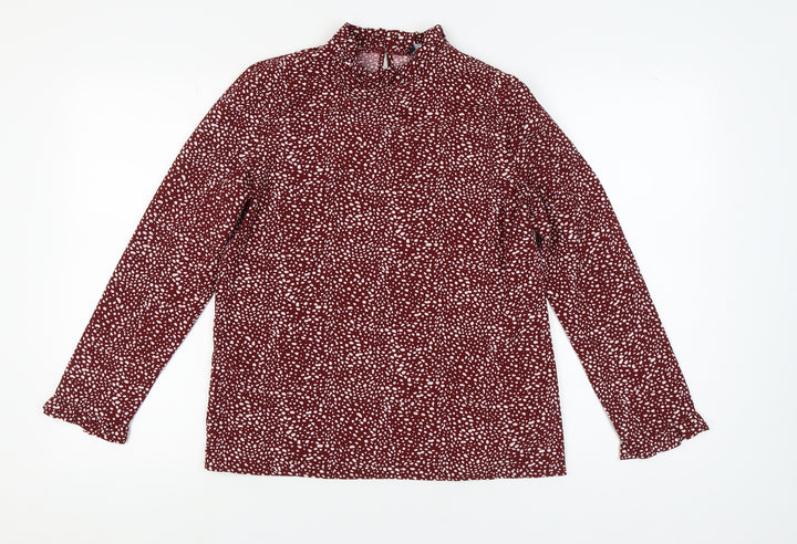 FS Collection Women's Red Animal Print High Neck Blouse