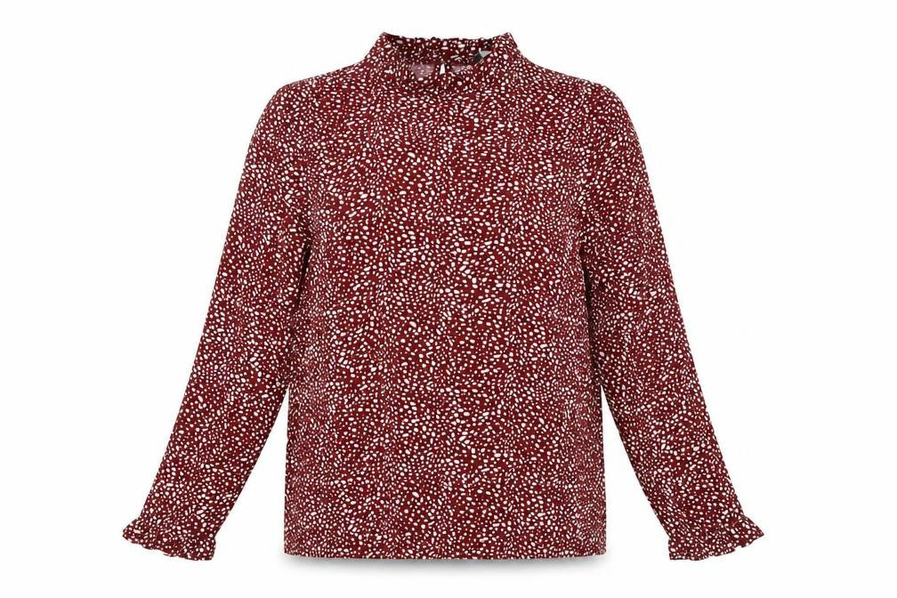 Front view of FS Collection Women's Red Animal Print High Neck Blouse