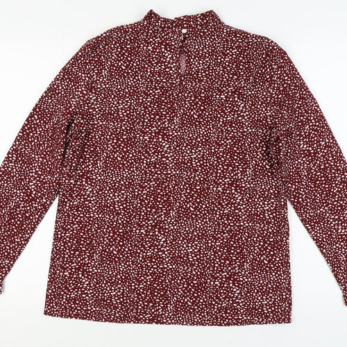 FS Collection Women's Red Animal Print High Neck Blouse