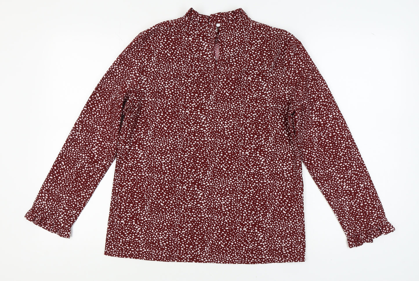 FS Collection Women's Red Animal Print High Neck Blouse