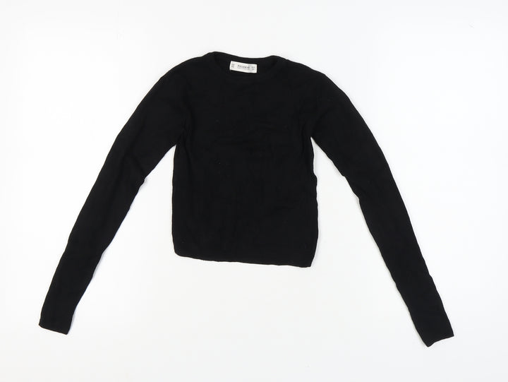 Pull&Bear Women’s Black XS Cropped Crew Neck Jumper