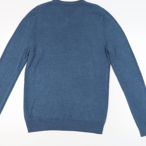 Marks and Spencer Men's Blue V-Neck Pullover Jumper - M