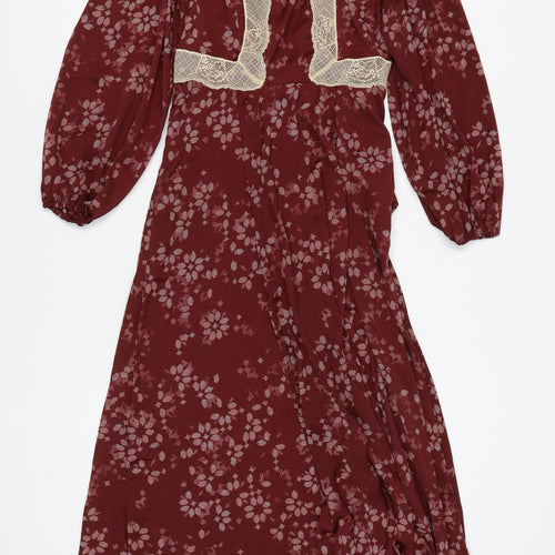 Marks and Spencer Women's Red Size 8 A-Line Long Floral Dress