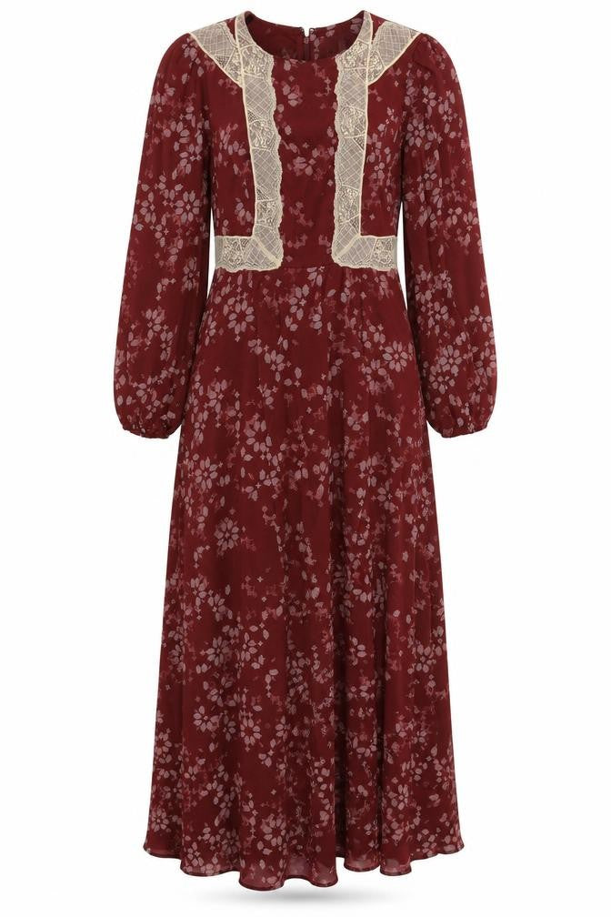 Marks and Spencer Women's Red Size 8 A-Line Long Floral Dress