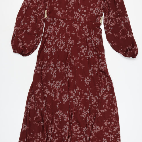 Marks and Spencer Women's Red Size 8 A-Line Long Floral Dress