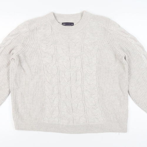 Marks and Spencer Women's Beige Cable-Knit Jumper, L