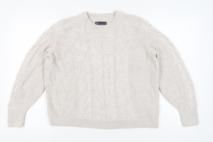 Marks and Spencer Women's Beige Cable-Knit Jumper, L