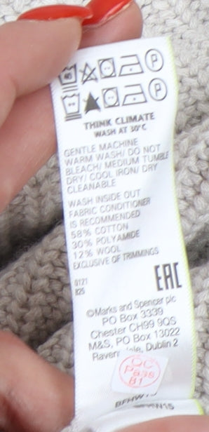 Marks and Spencer Women's Beige Cable-Knit Jumper, L