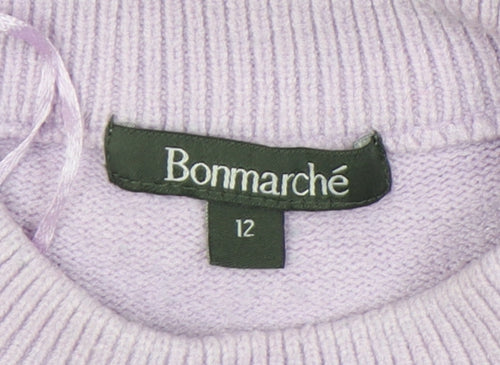 Bonmarché Women's Purple Mock Neck Jumper Size 12