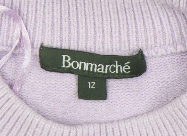 Bonmarché Women's Purple Mock Neck Jumper Size 12
