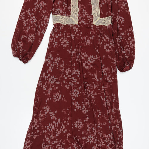 Marks and Spencer Women's Red Floral A-Line Dress Size 8