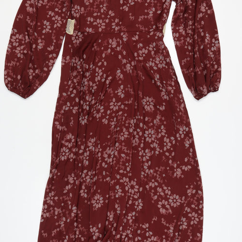 Marks and Spencer Women's Red Floral A-Line Dress Size 8