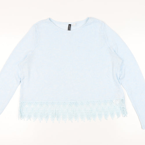 H&M Women's Blue Knit Jumper, Size L, Round Neck