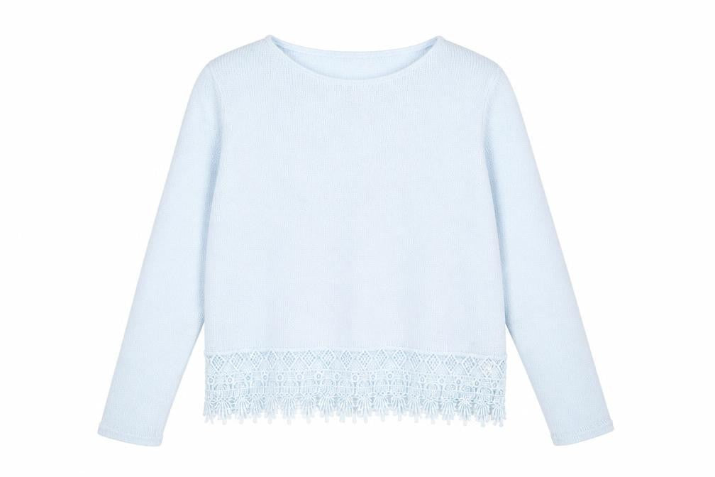 Front view of H&M Women's Blue Knit Jumper, size L, Round Neck