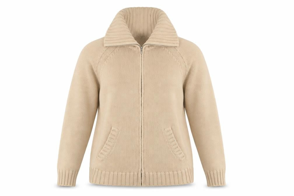 Front view of Marks & Spencer Women's Beige Full Zip Jumper, size 14