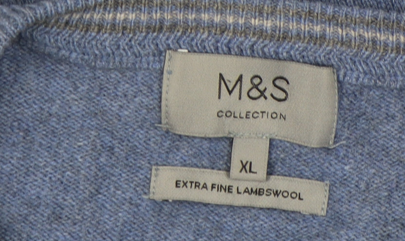 Marks and Spencer Men's Blue Wool Pullover Jumper XL