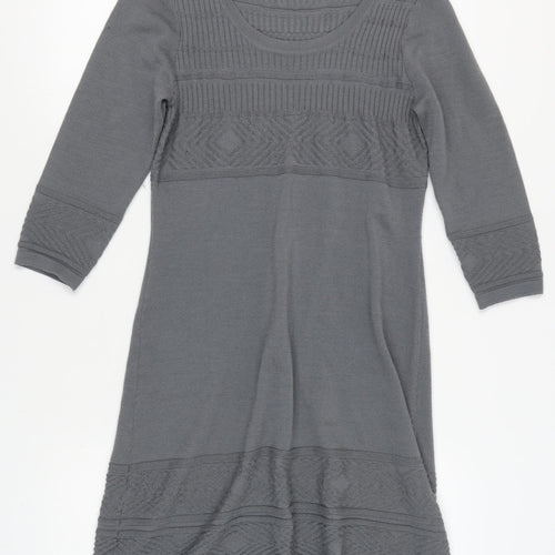 Monsoon Women Grey Knit Dress Size M 3/4 Sleeve