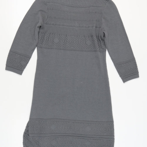 Monsoon Women Grey Knit Dress Size M 3/4 Sleeve