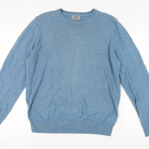 Marks and Spencer Men's Blue Cotton Pullover Jumper L