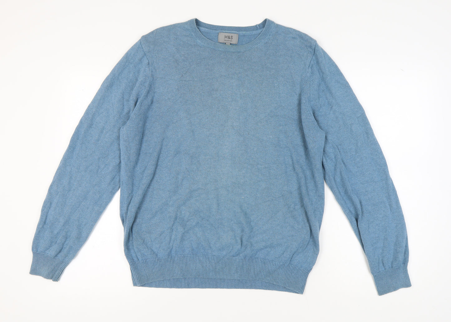 Marks and Spencer Men's Blue Cotton Pullover Jumper L
