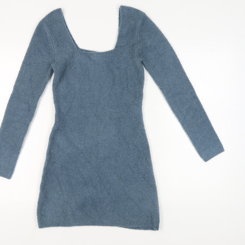 Zara Women Blue Bodycon Dress S Square Neck