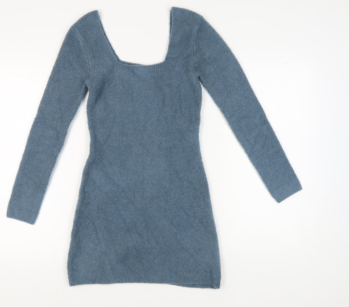 Zara Women Blue Bodycon Dress S Square Neck