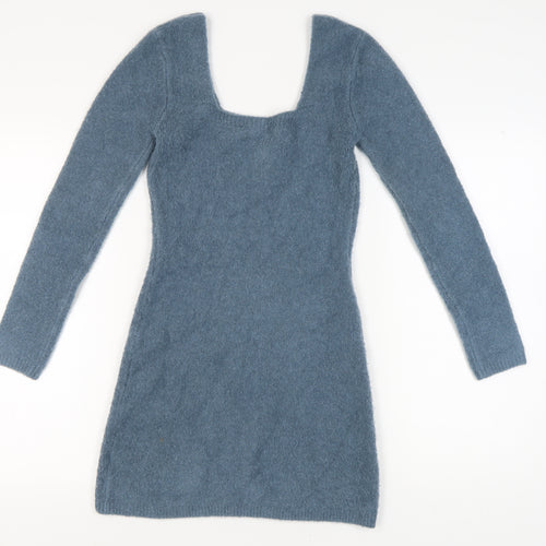 Zara Women Blue Bodycon Dress S Square Neck